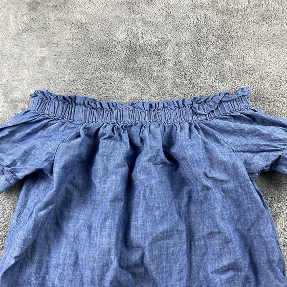 J Crew Chambray Off Shoulder Top Womens 2P Petite Blue Short Sleeve - Picture 3 of 13